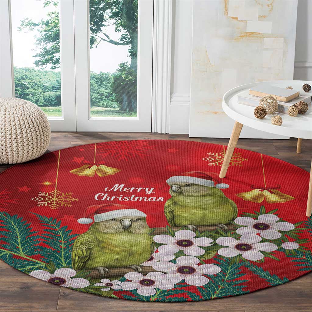 New Zealand Kakapo Christmas Round Carpet Owl Parrot Santa Sliver Fern Manuka - Red - Aussie Hoodie