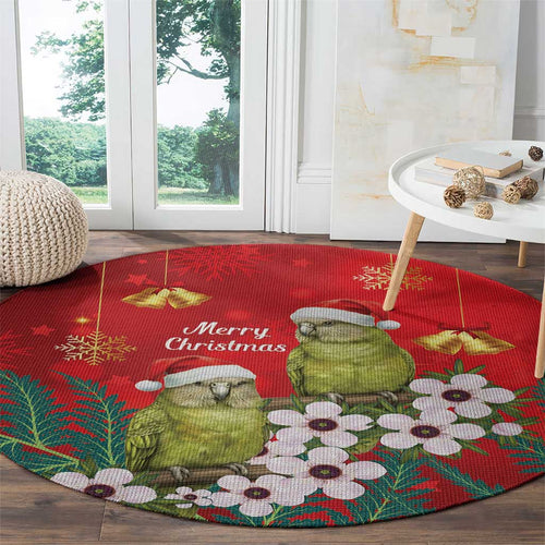 New Zealand Kakapo Christmas Round Carpet Owl Parrot Santa Sliver Fern Manuka - Red - Aussie Hoodie