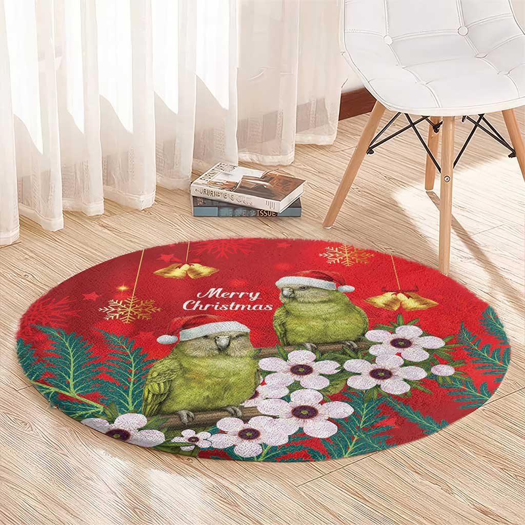 New Zealand Kakapo Christmas Round Carpet Owl Parrot Santa Sliver Fern Manuka - Red - Aussie Hoodie