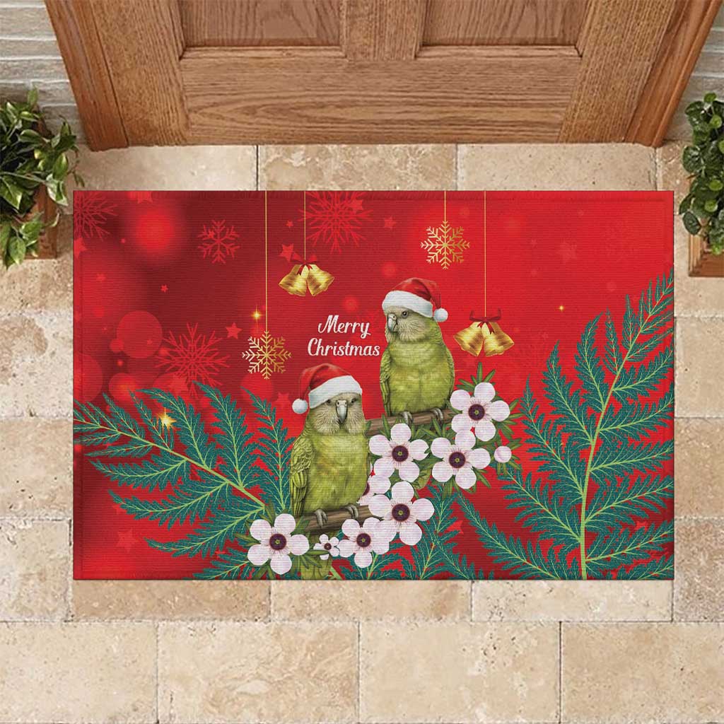 New Zealand Kakapo Christmas Rubber Doormat Owl Parrot Santa Sliver Fern Manuka - Red - Aussie Hoodie