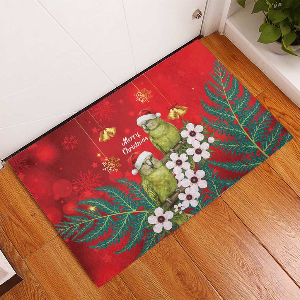 New Zealand Kakapo Christmas Rubber Doormat Owl Parrot Santa Sliver Fern Manuka - Red - Aussie Hoodie