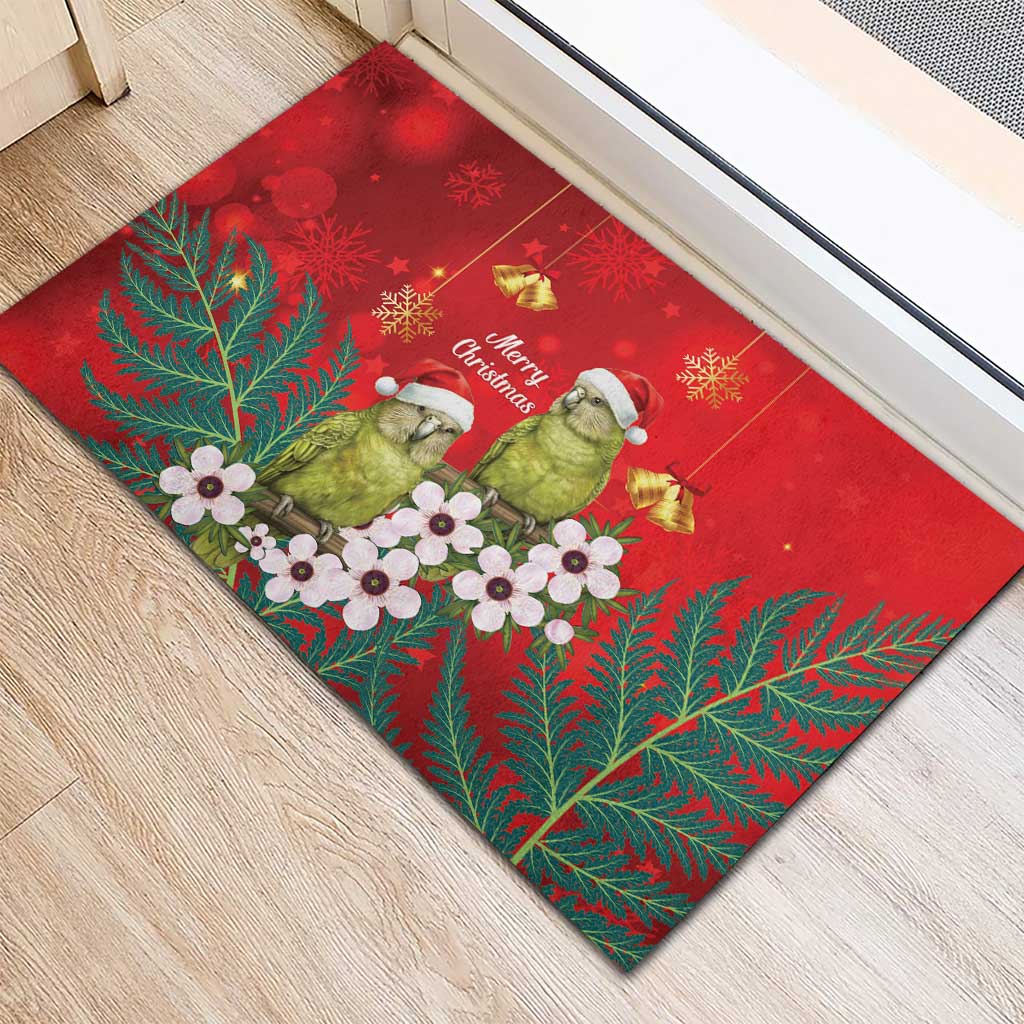 New Zealand Kakapo Christmas Rubber Doormat Owl Parrot Santa Sliver Fern Manuka - Red - Aussie Hoodie