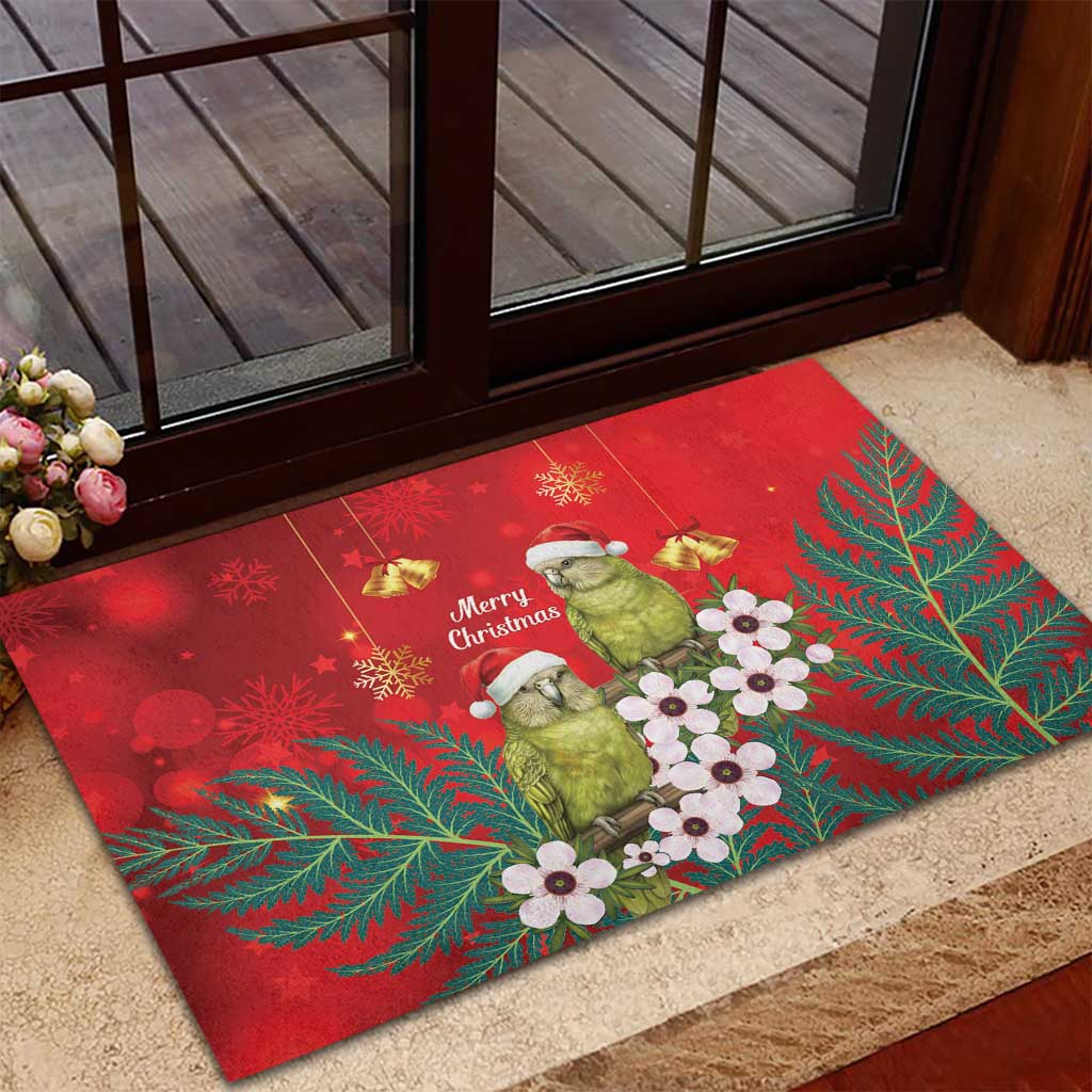 New Zealand Kakapo Christmas Rubber Doormat Owl Parrot Santa Sliver Fern Manuka - Red - Aussie Hoodie