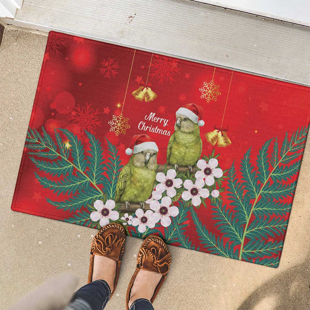 New Zealand Kakapo Christmas Rubber Doormat Owl Parrot Santa Sliver Fern Manuka - Red - Aussie Hoodie