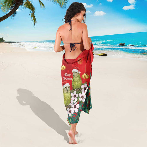 New Zealand Kakapo Christmas Sarong Owl Parrot Santa Sliver Fern Manuka - Red - Aussie Hoodie