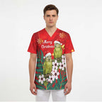New Zealand Kakapo Christmas Scrub Top Owl Parrot Santa Sliver Fern Manuka - Red - Aussie Hoodie