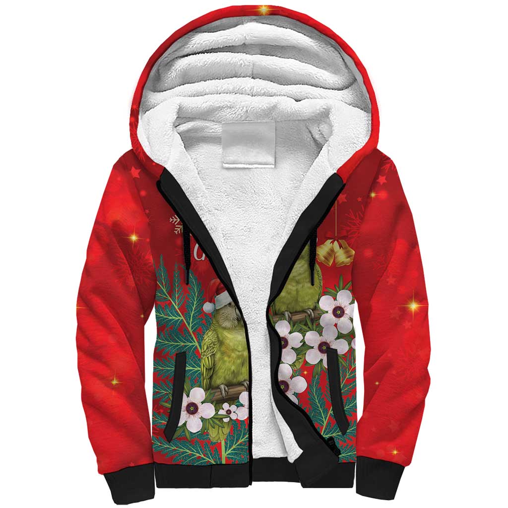 New Zealand Kakapo Christmas Sherpa Hoodie Owl Parrot Santa Sliver Fern Manuka - Red - Aussie Hoodie
