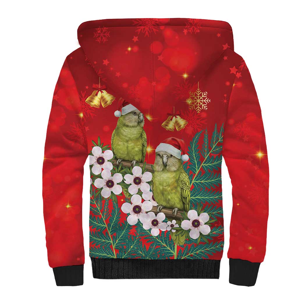 New Zealand Kakapo Christmas Sherpa Hoodie Owl Parrot Santa Sliver Fern Manuka - Red - Aussie Hoodie
