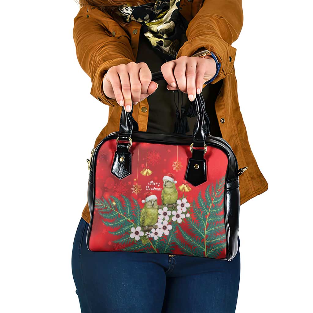 New Zealand Kakapo Christmas Shoulder Handbag Owl Parrot Santa Sliver Fern Manuka - Red - Aussie Hoodie