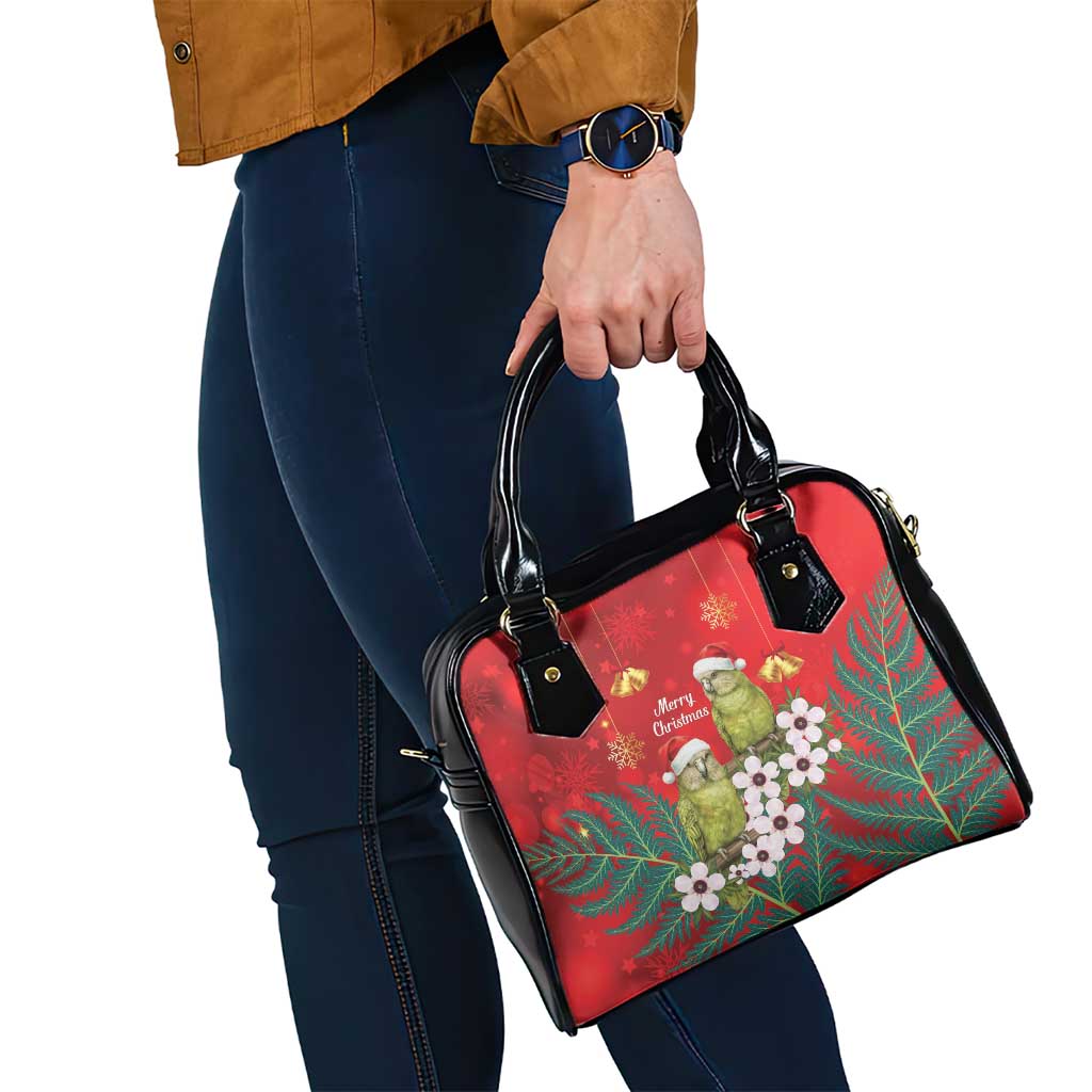 New Zealand Kakapo Christmas Shoulder Handbag Owl Parrot Santa Sliver Fern Manuka - Red - Aussie Hoodie