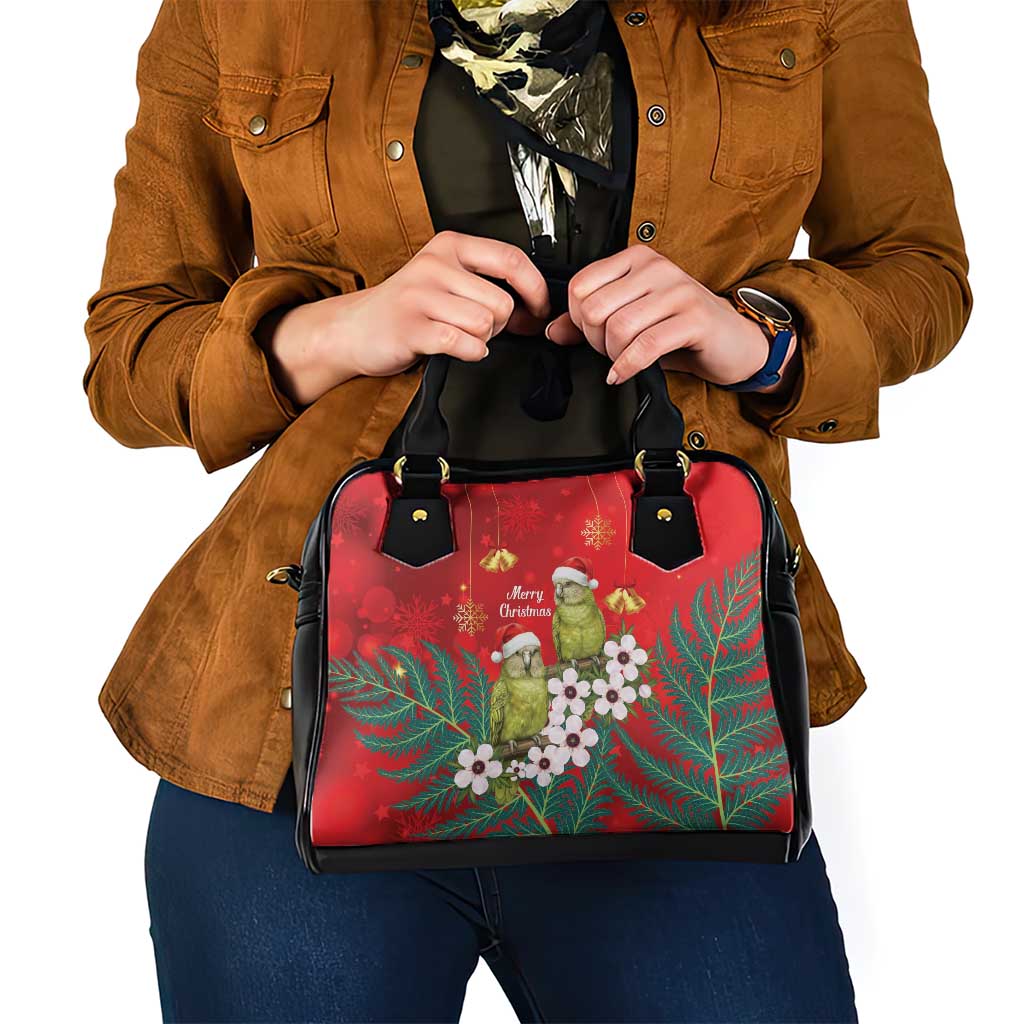 New Zealand Kakapo Christmas Shoulder Handbag Owl Parrot Santa Sliver Fern Manuka - Red - Aussie Hoodie