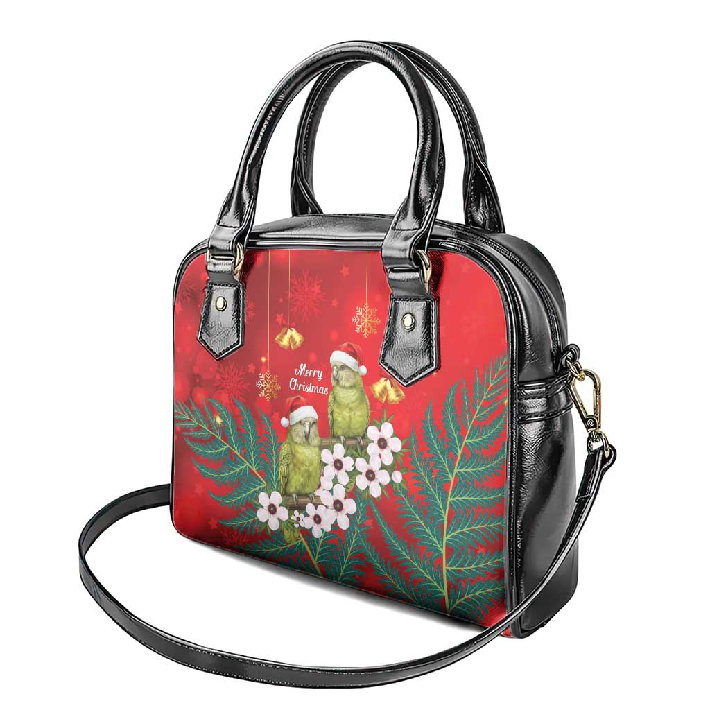 New Zealand Kakapo Christmas Shoulder Handbag Owl Parrot Santa Sliver Fern Manuka - Red - Aussie Hoodie