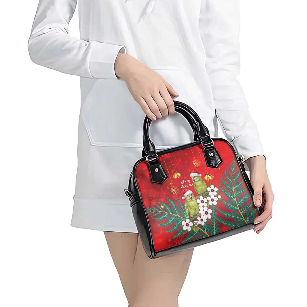 New Zealand Kakapo Christmas Shoulder Handbag Owl Parrot Santa Sliver Fern Manuka - Red - Aussie Hoodie