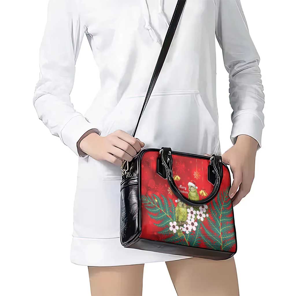 New Zealand Kakapo Christmas Shoulder Handbag Owl Parrot Santa Sliver Fern Manuka - Red - Aussie Hoodie