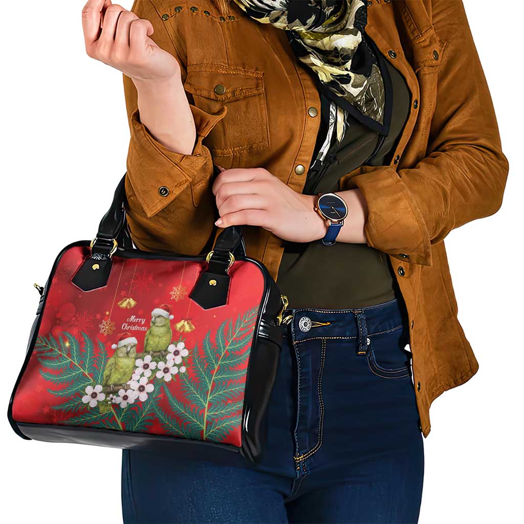 New Zealand Kakapo Christmas Shoulder Handbag Owl Parrot Santa Sliver Fern Manuka - Red - Aussie Hoodie