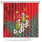 New Zealand Kakapo Christmas Shower Curtain Owl Parrot Santa Sliver Fern Manuka - Red - Aussie Hoodie