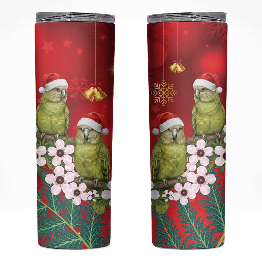 New Zealand Kakapo Christmas Skinny Tumbler Owl Parrot Santa Sliver Fern Manuka - Red - Aussie Hoodie