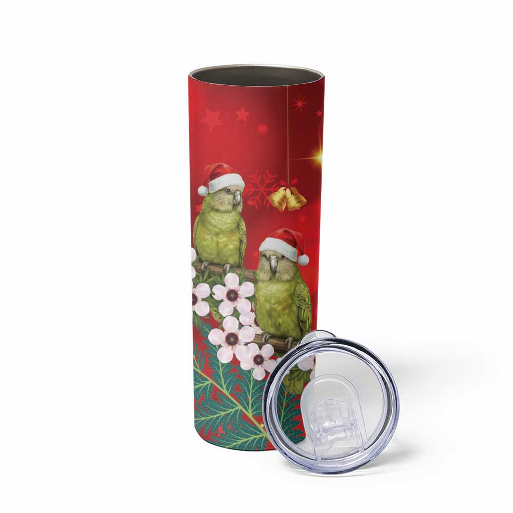 New Zealand Kakapo Christmas Skinny Tumbler Owl Parrot Santa Sliver Fern Manuka - Red - Aussie Hoodie