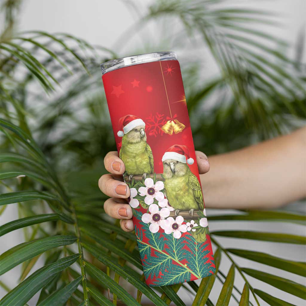New Zealand Kakapo Christmas Skinny Tumbler Owl Parrot Santa Sliver Fern Manuka - Red - Aussie Hoodie