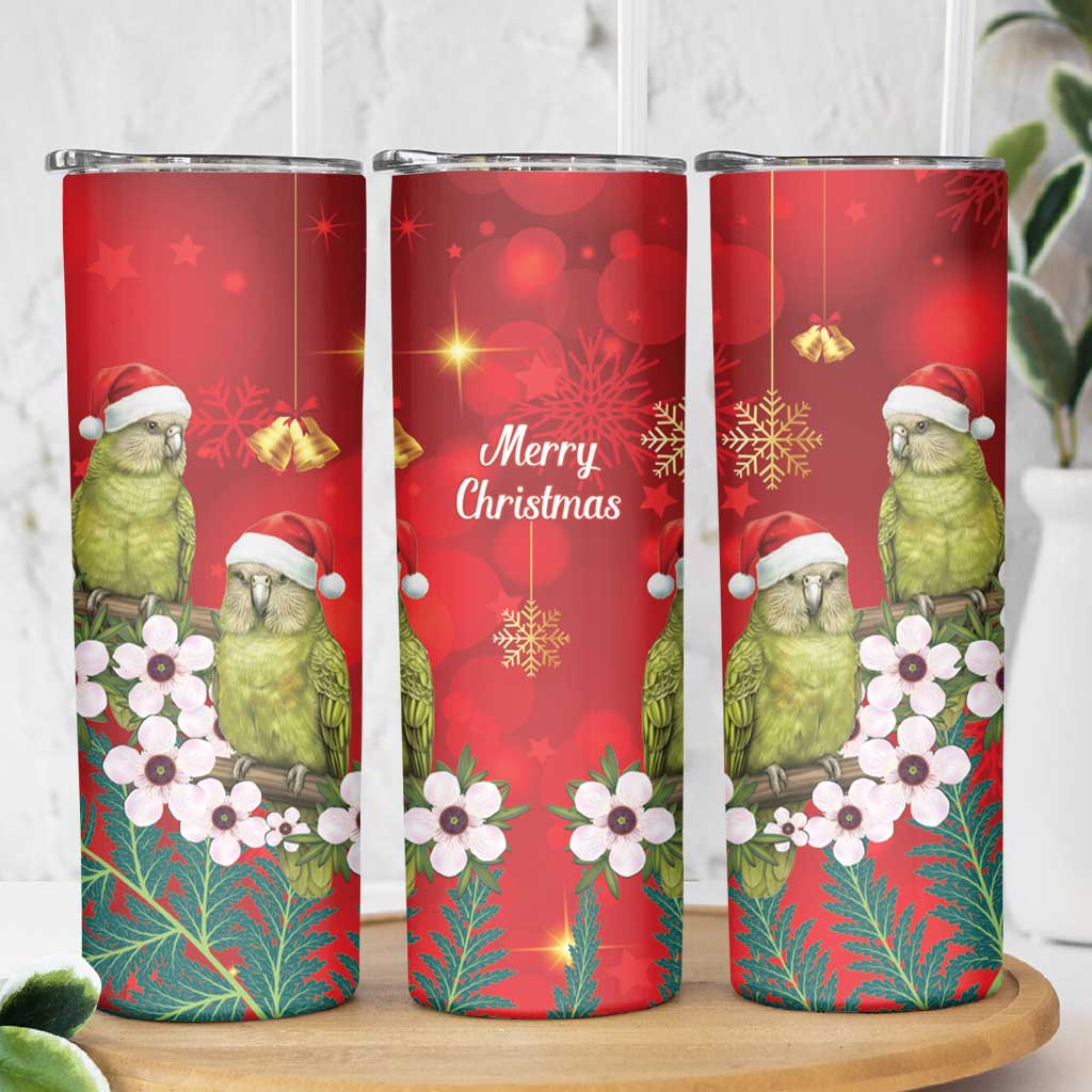 New Zealand Kakapo Christmas Skinny Tumbler Owl Parrot Santa Sliver Fern Manuka - Red - Aussie Hoodie