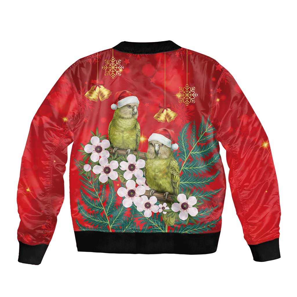New Zealand Kakapo Christmas Sleeve Zip Bomber Jacket Owl Parrot Santa Sliver Fern Manuka - Red - Aussie Hoodie