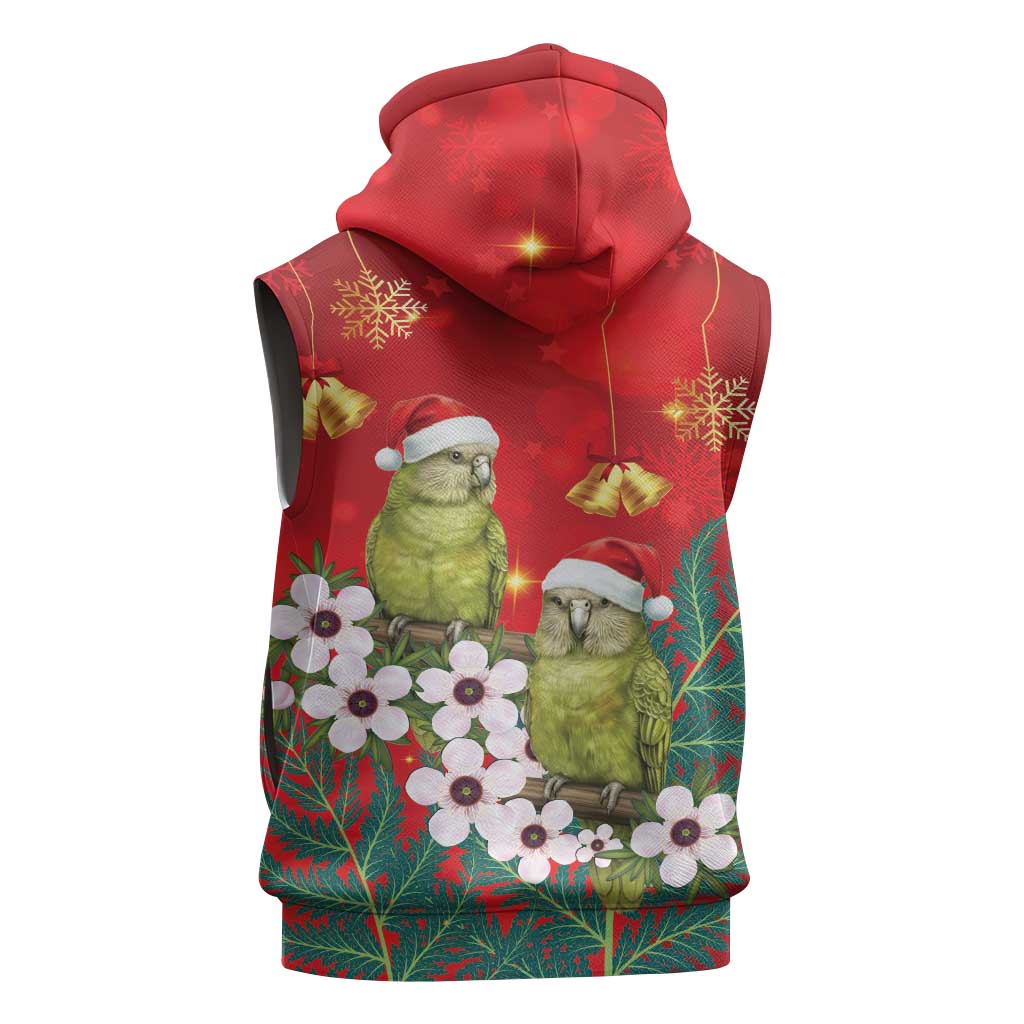 New Zealand Kakapo Christmas Sleeveless Hoodie Owl Parrot Santa Sliver Fern Manuka - Red - Aussie Hoodie