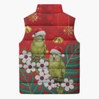 New Zealand Kakapo Christmas Sleeveless Puffer Jacket Owl Parrot Santa Sliver Fern Manuka - Red - Aussie Hoodie
