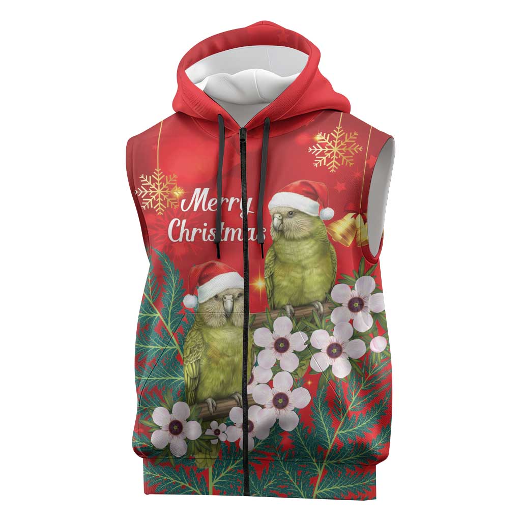 New Zealand Kakapo Christmas Sleeveless Zip Hoodie Owl Parrot Santa Sliver Fern Manuka - Red LT14