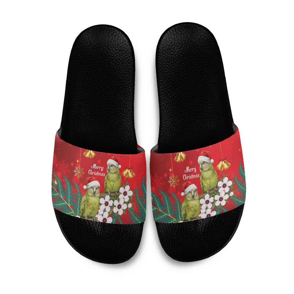 New Zealand Kakapo Christmas Slide Sandals Owl Parrot Santa Sliver Fern Manuka - Red - Aussie Hoodie