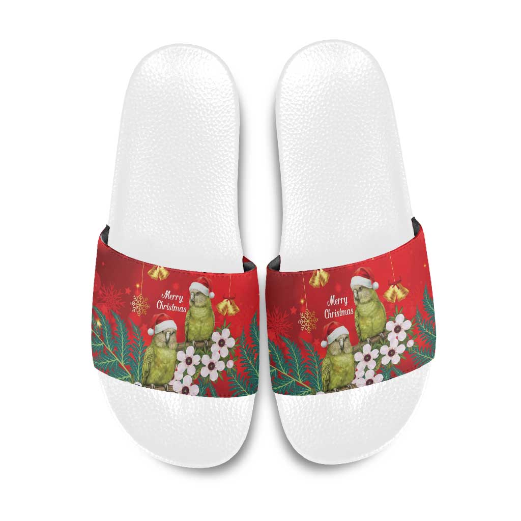 New Zealand Kakapo Christmas Slide Sandals Owl Parrot Santa Sliver Fern Manuka - Red - Aussie Hoodie