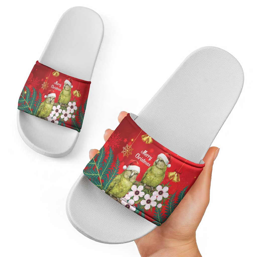 New Zealand Kakapo Christmas Slide Sandals Owl Parrot Santa Sliver Fern Manuka - Red - Aussie Hoodie