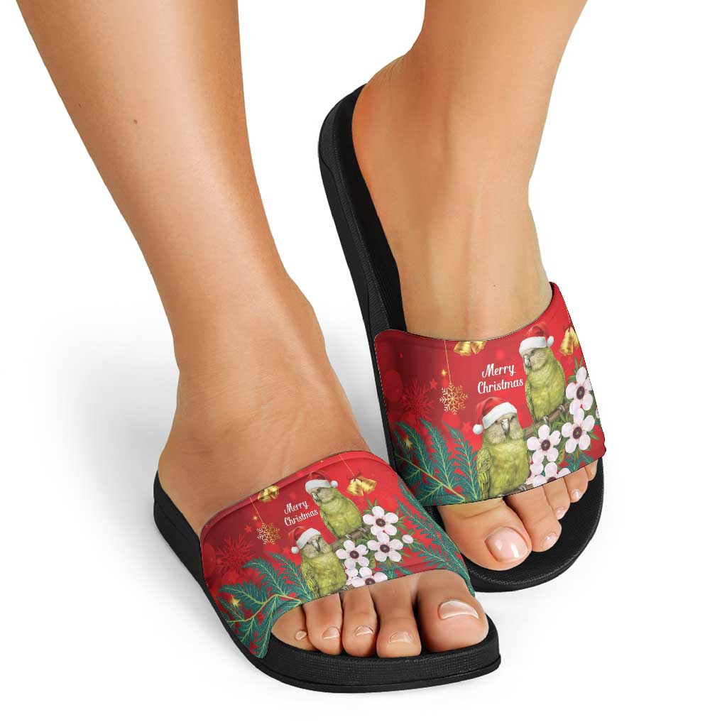 New Zealand Kakapo Christmas Slide Sandals Owl Parrot Santa Sliver Fern Manuka - Red - Aussie Hoodie
