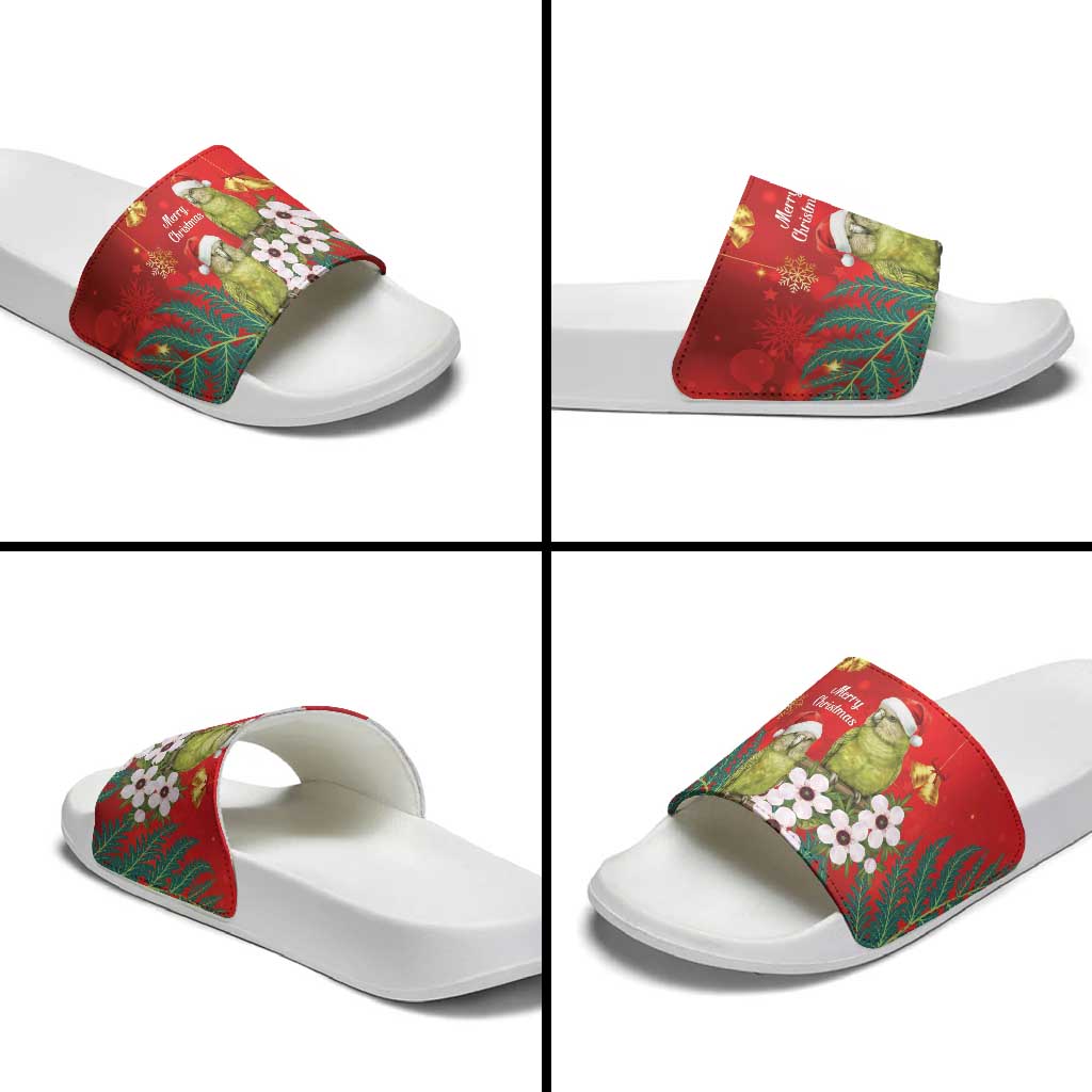 New Zealand Kakapo Christmas Slide Sandals Owl Parrot Santa Sliver Fern Manuka - Red - Aussie Hoodie