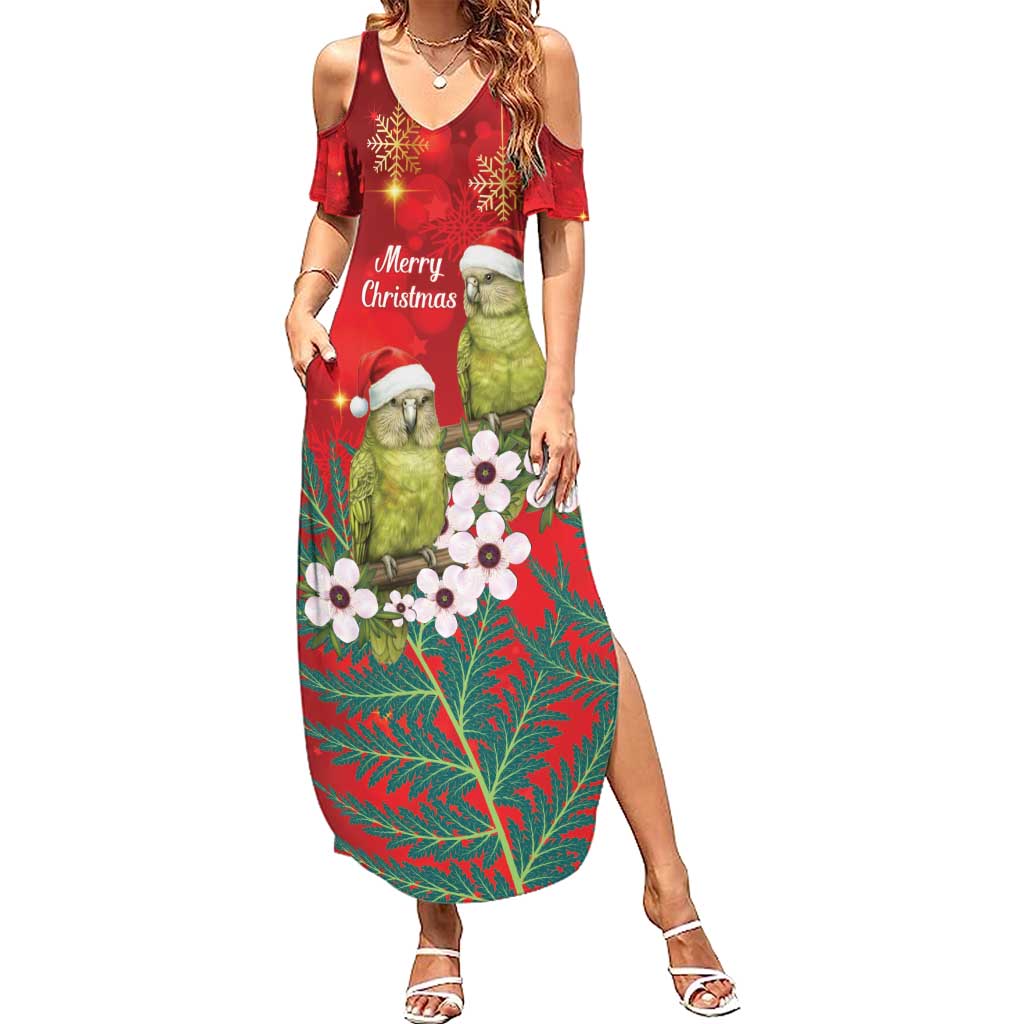 New Zealand Kakapo Christmas Summer Maxi Dress Owl Parrot Santa Sliver Fern Manuka - Red - Aussie Hoodie