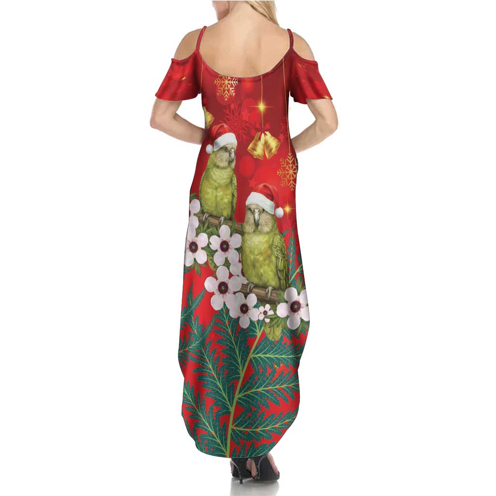 New Zealand Kakapo Christmas Summer Maxi Dress Owl Parrot Santa Sliver Fern Manuka - Red - Aussie Hoodie