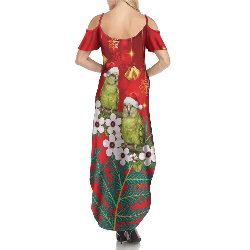 New Zealand Kakapo Christmas Summer Maxi Dress Owl Parrot Santa Sliver Fern Manuka - Red - Aussie Hoodie