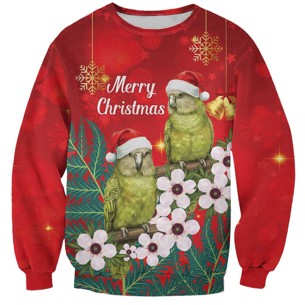 New Zealand Kakapo Christmas Sweatshirt Owl Parrot Santa Sliver Fern Manuka - Red - Aussie Hoodie