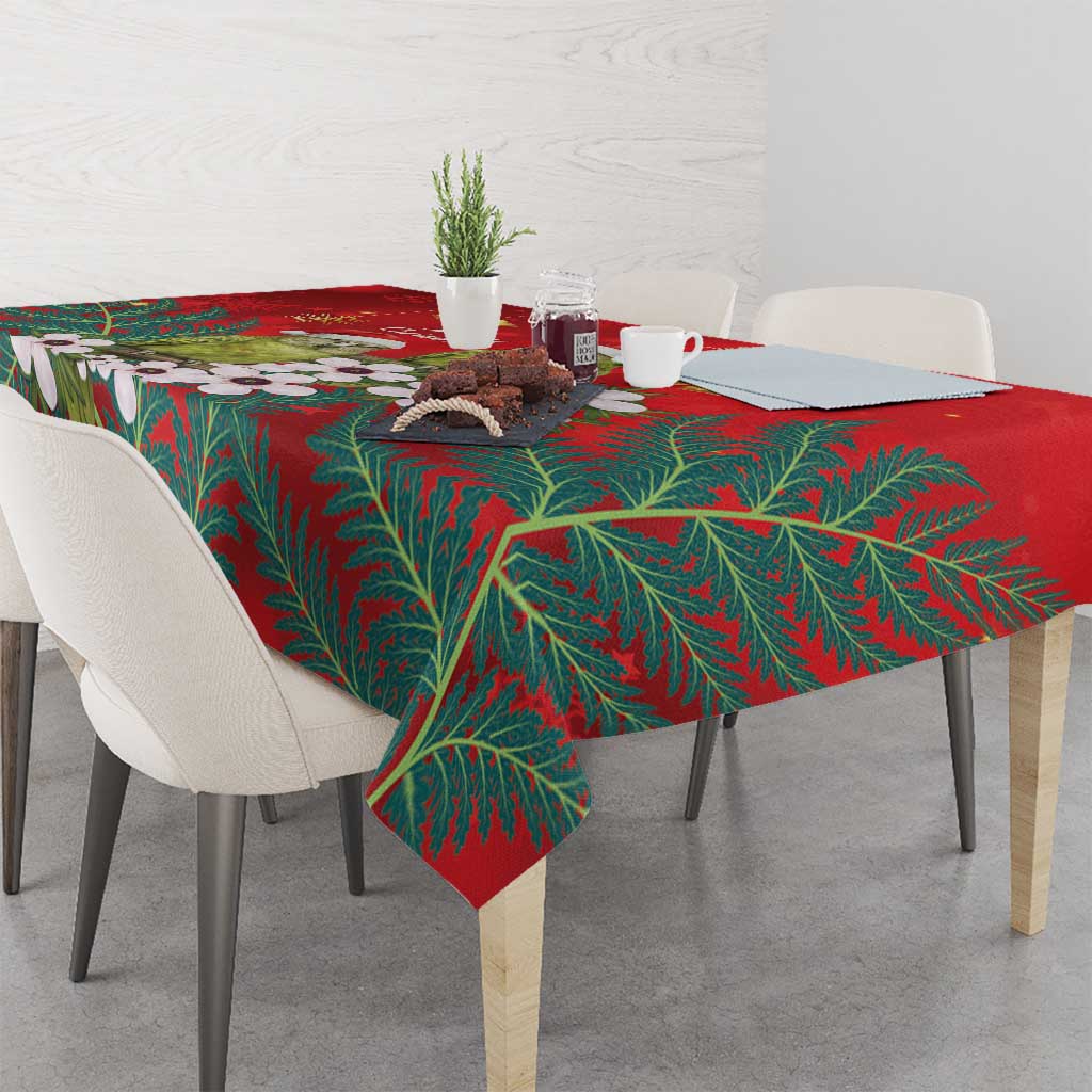 New Zealand Kakapo Christmas Tablecloth Owl Parrot Santa Sliver Fern Manuka - Red - Aussie Hoodie