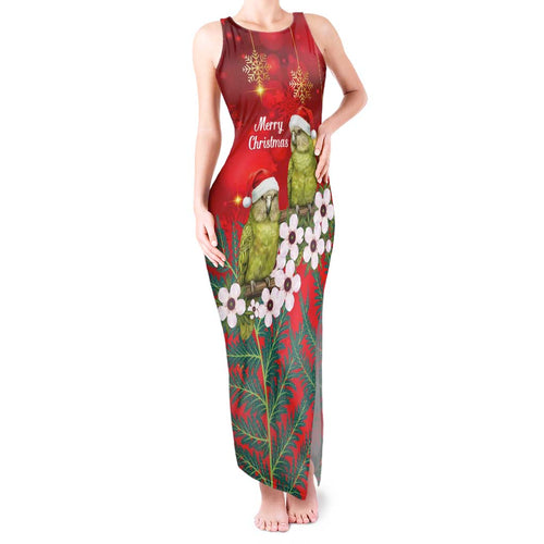 New Zealand Kakapo Christmas Tank Maxi Dress Owl Parrot Santa Sliver Fern Manuka - Red - Aussie Hoodie