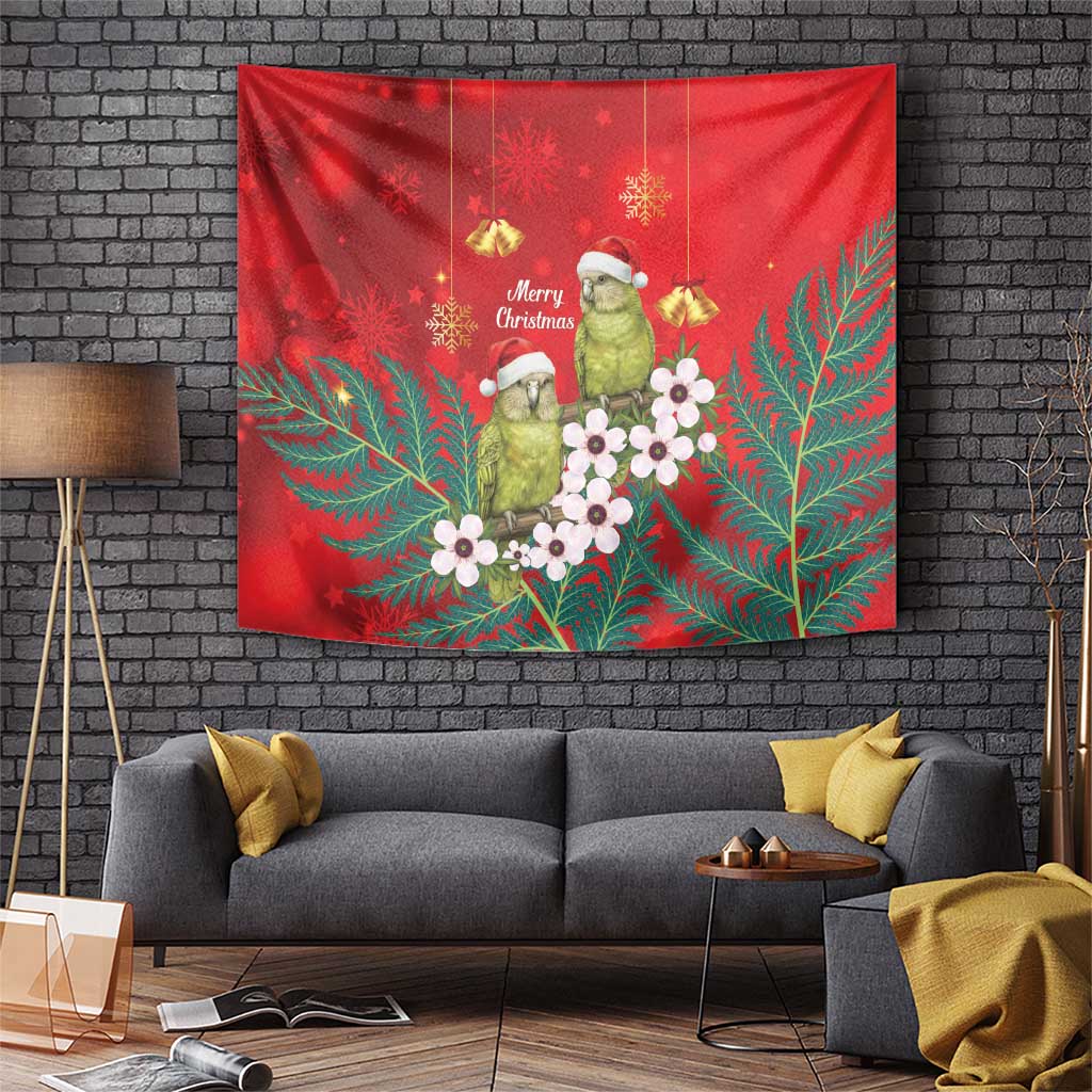 New Zealand Kakapo Christmas Tapestry Owl Parrot Santa Sliver Fern Manuka - Red - Aussie Hoodie