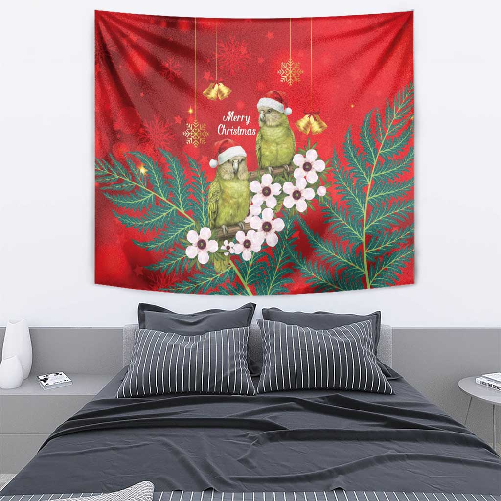 New Zealand Kakapo Christmas Tapestry Owl Parrot Santa Sliver Fern Manuka - Red - Aussie Hoodie