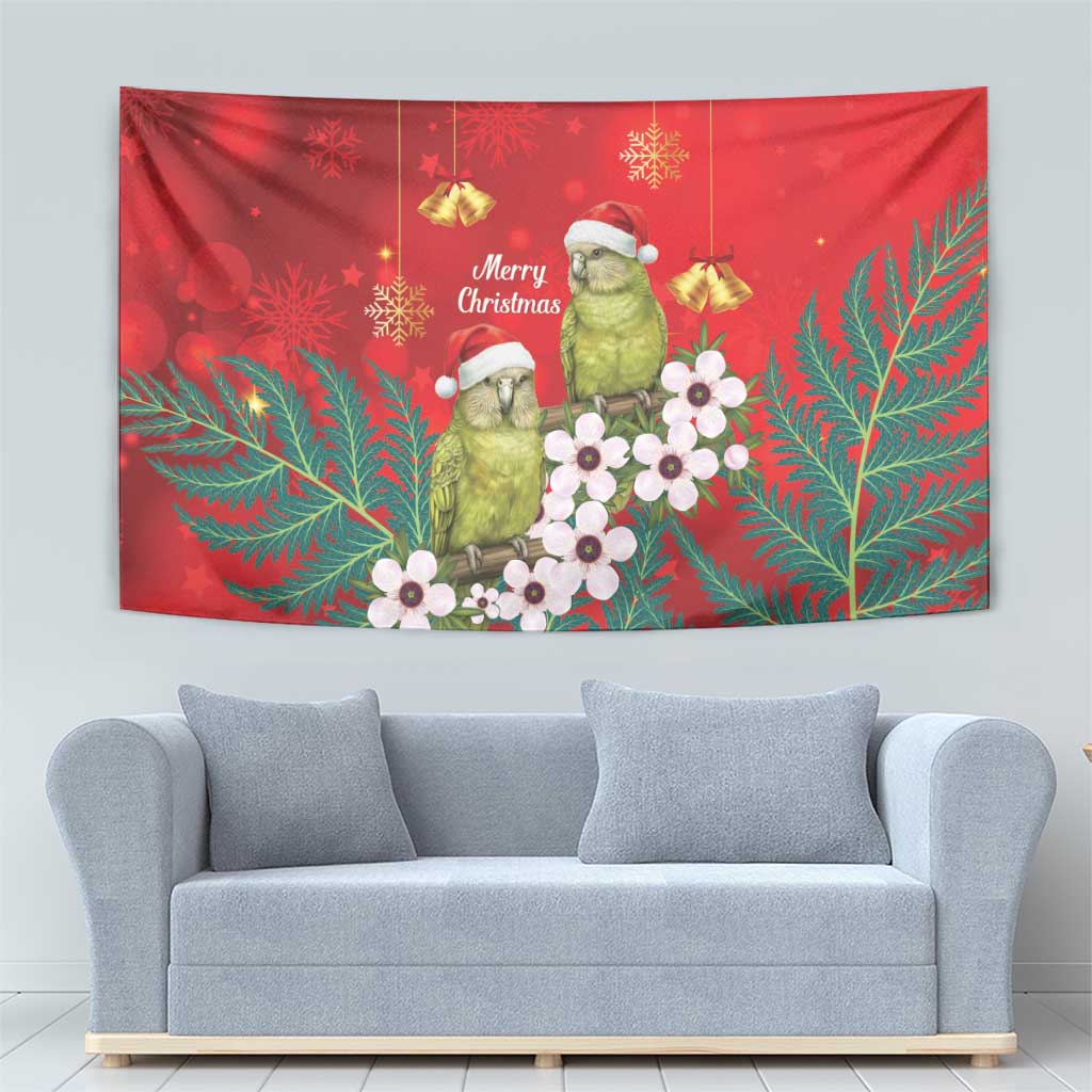 New Zealand Kakapo Christmas Tapestry Owl Parrot Santa Sliver Fern Manuka - Red - Aussie Hoodie