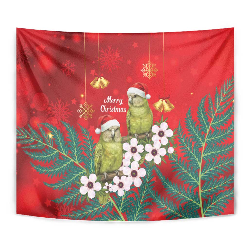New Zealand Kakapo Christmas Tapestry Owl Parrot Santa Sliver Fern Manuka - Red - Aussie Hoodie