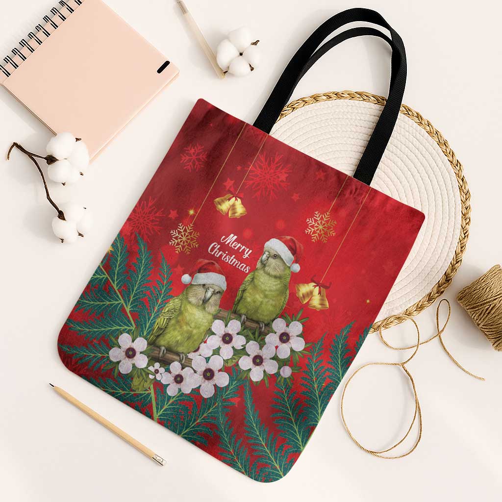 New Zealand Kakapo Christmas Tote Bag Owl Parrot Santa Sliver Fern Manuka - Red - Aussie Hoodie
