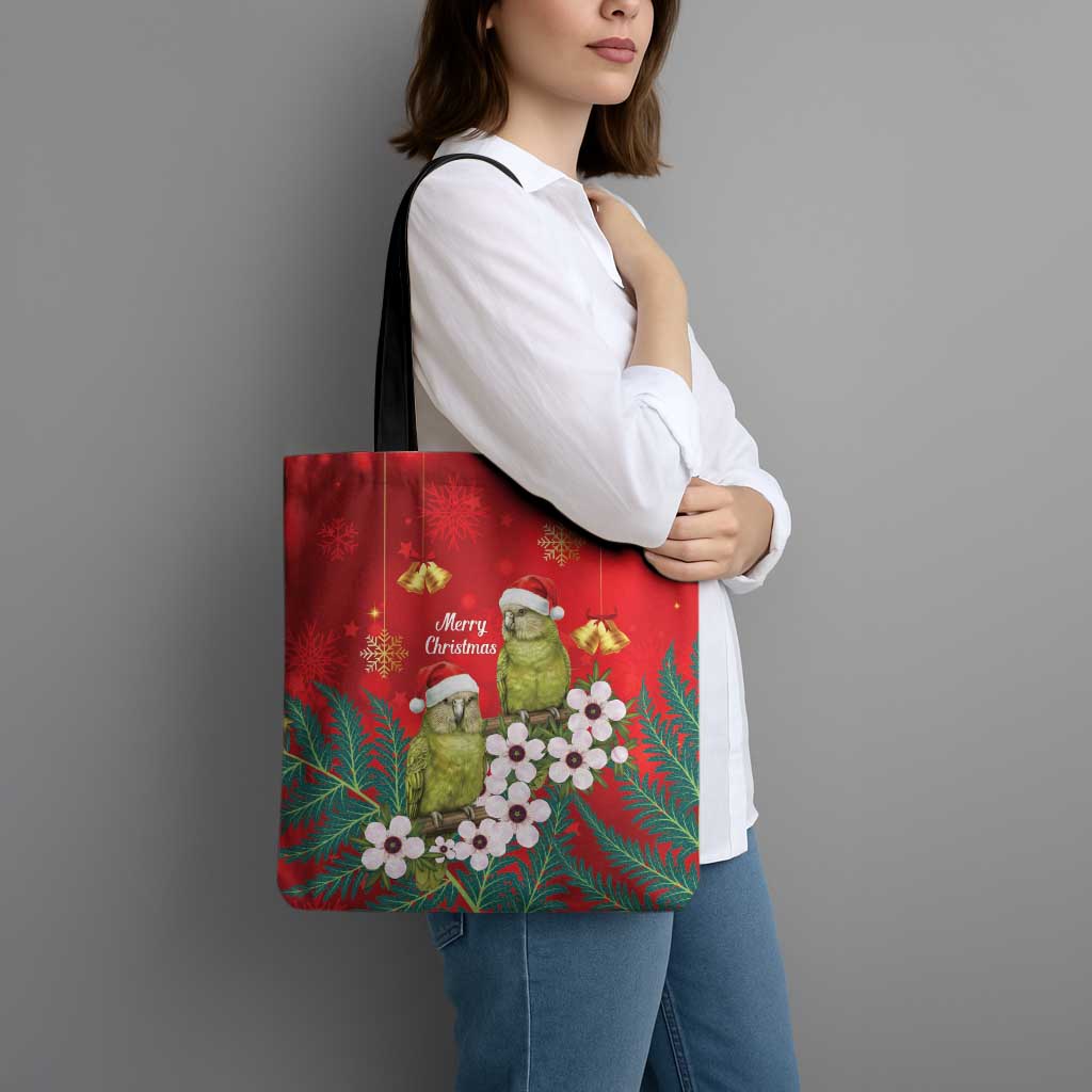 New Zealand Kakapo Christmas Tote Bag Owl Parrot Santa Sliver Fern Manuka - Red - Aussie Hoodie