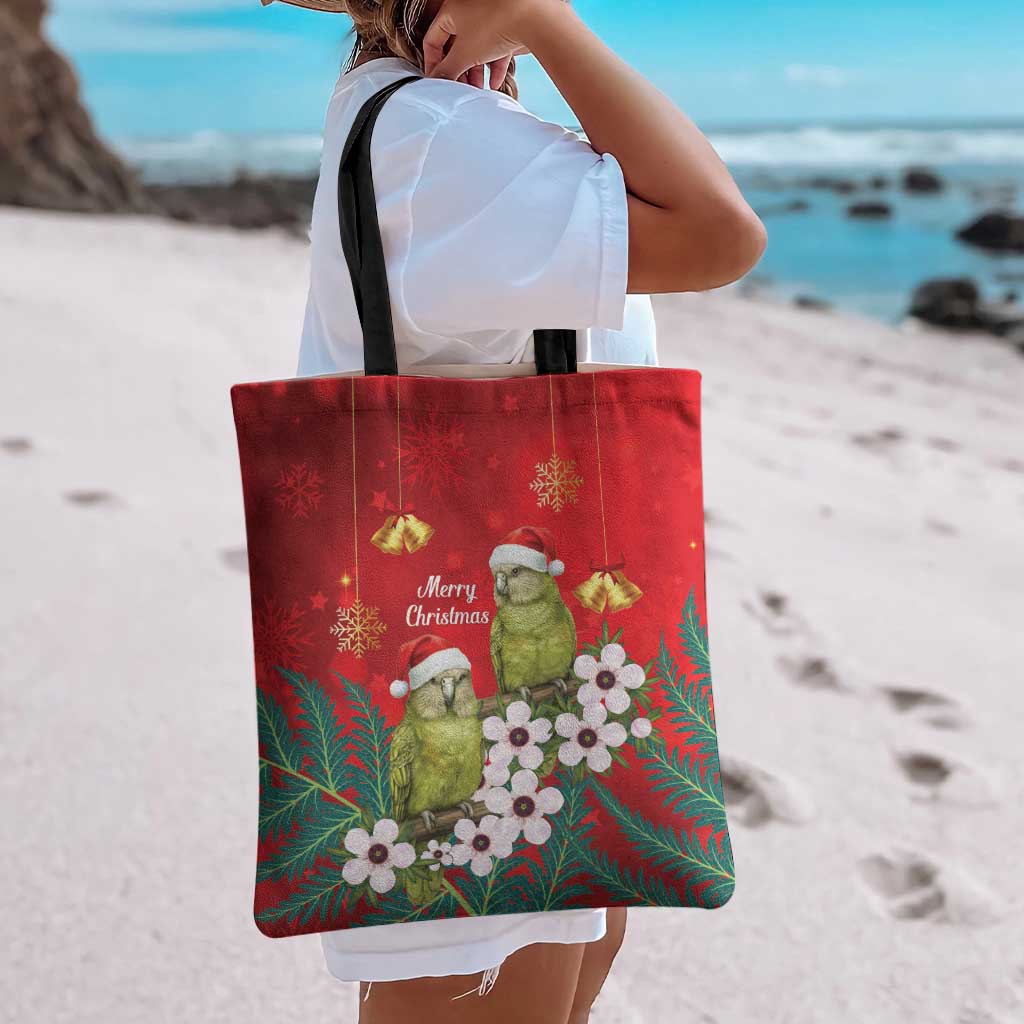 New Zealand Kakapo Christmas Tote Bag Owl Parrot Santa Sliver Fern Manuka - Red - Aussie Hoodie