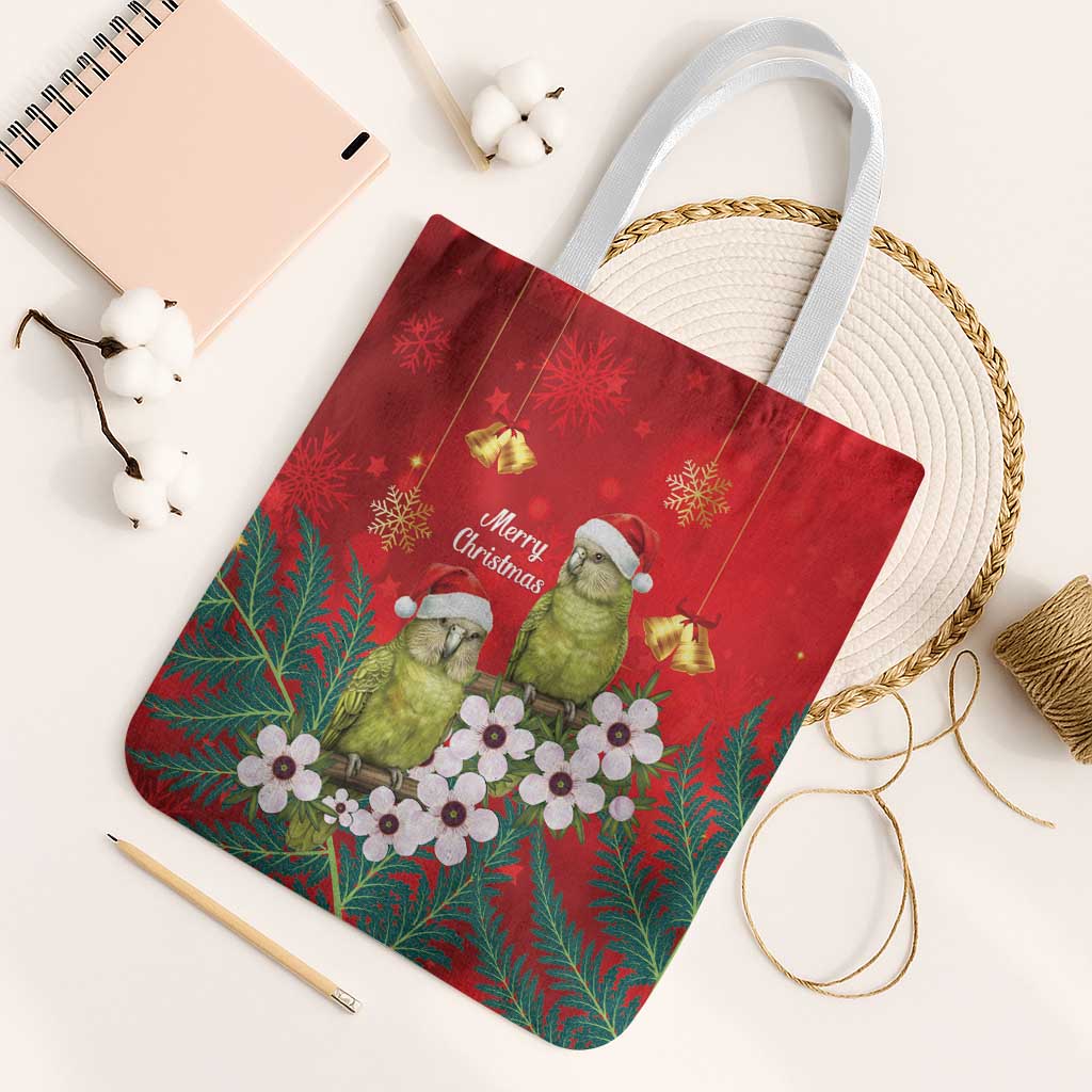 New Zealand Kakapo Christmas Tote Bag Owl Parrot Santa Sliver Fern Manuka - Red - Aussie Hoodie