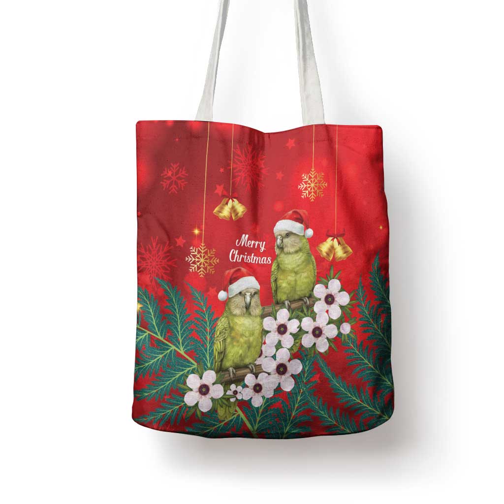New Zealand Kakapo Christmas Tote Bag Owl Parrot Santa Sliver Fern Manuka - Red - Aussie Hoodie