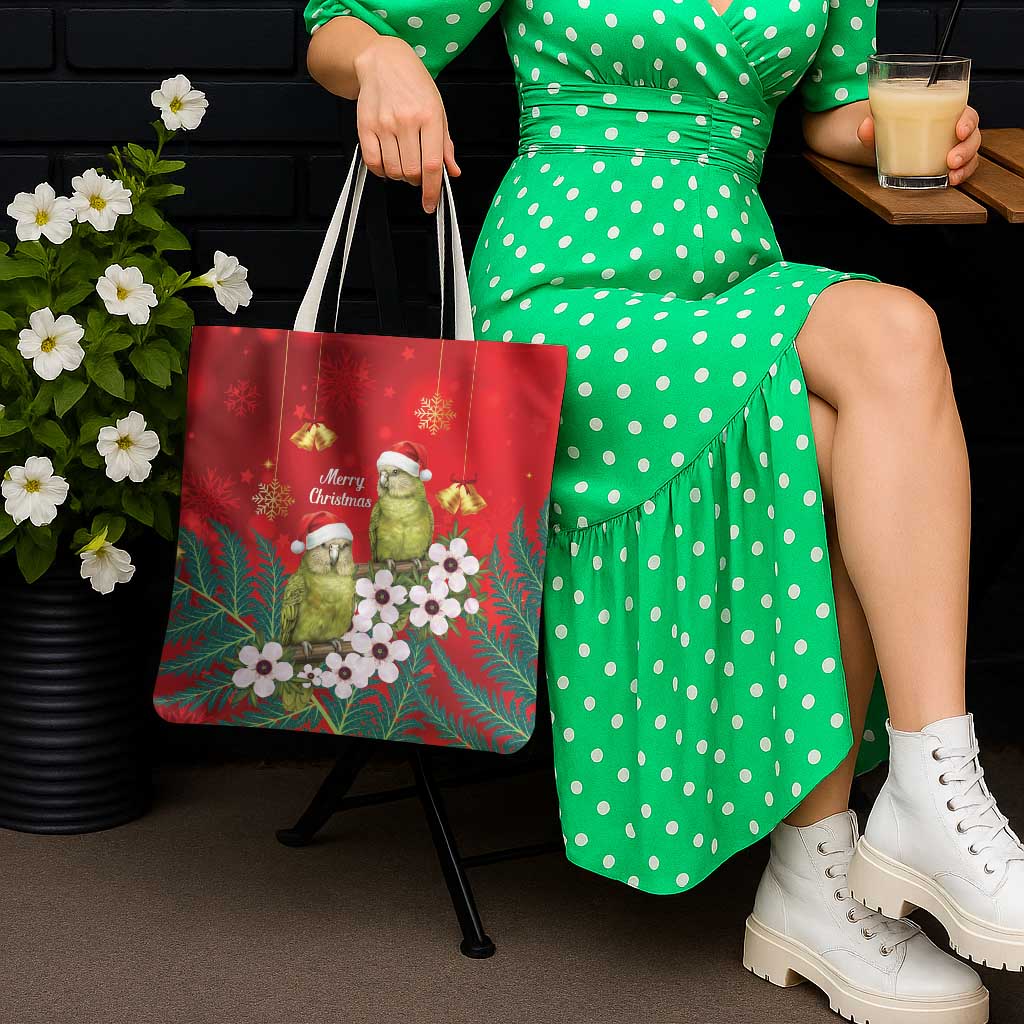 New Zealand Kakapo Christmas Tote Bag Owl Parrot Santa Sliver Fern Manuka - Red - Aussie Hoodie