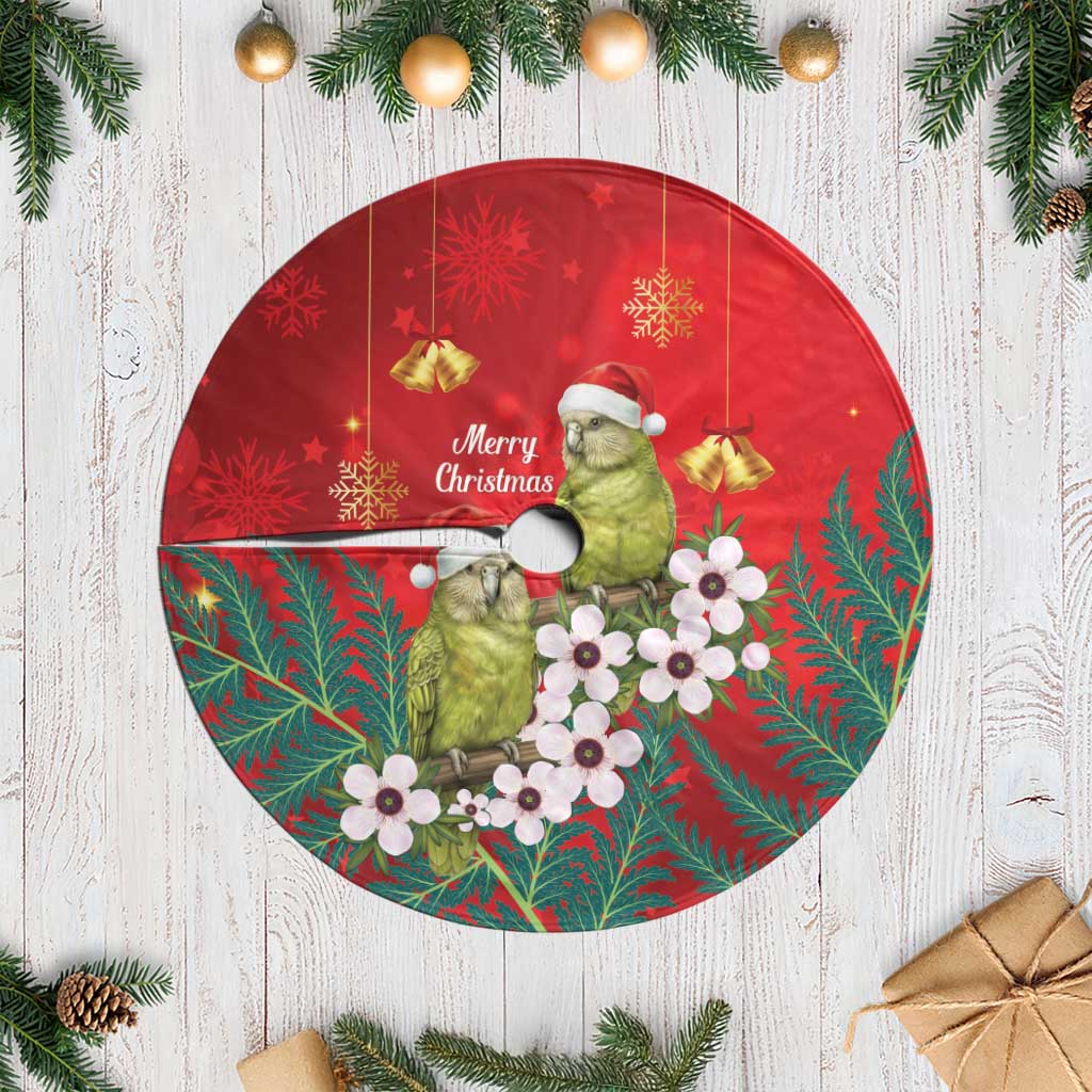 New Zealand Kakapo Christmas Tree Skirt Owl Parrot Santa Sliver Fern Manuka - Red - Aussie Hoodie